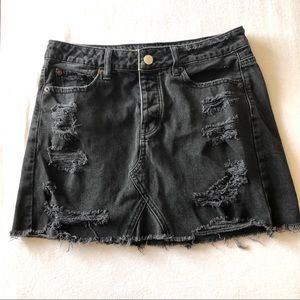 American Eagle | Black Distressed Denim Mini Skirt